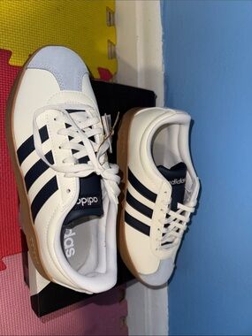 adidas White and Navy Retro Leather Sneakers